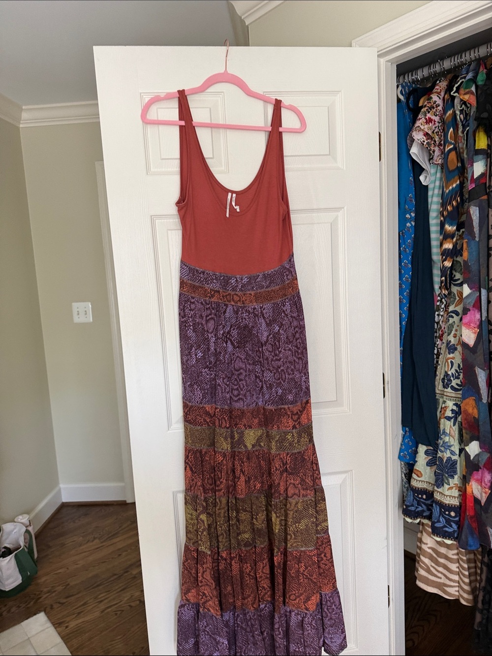 Anthropologie Rust Tank & Mixed-Print Maxi Dress